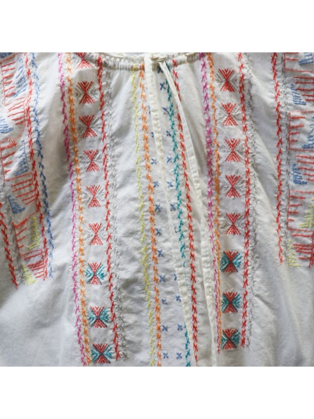 Tsumori Chisato Off White Embroidered Peasant Blouse Top M 3/4 Sleeve Cotton - Picture 3 of 16